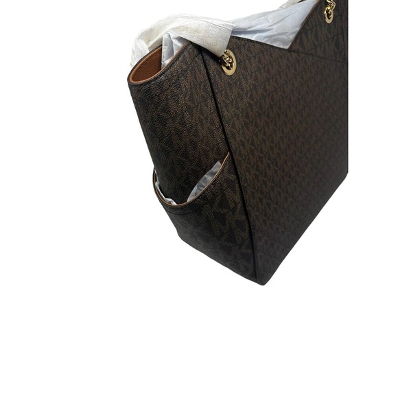 Michael Kors Jet Set Large Leather Brown X Cross Chain Shoulder Tote Hand Bag - Picture 9 of 16